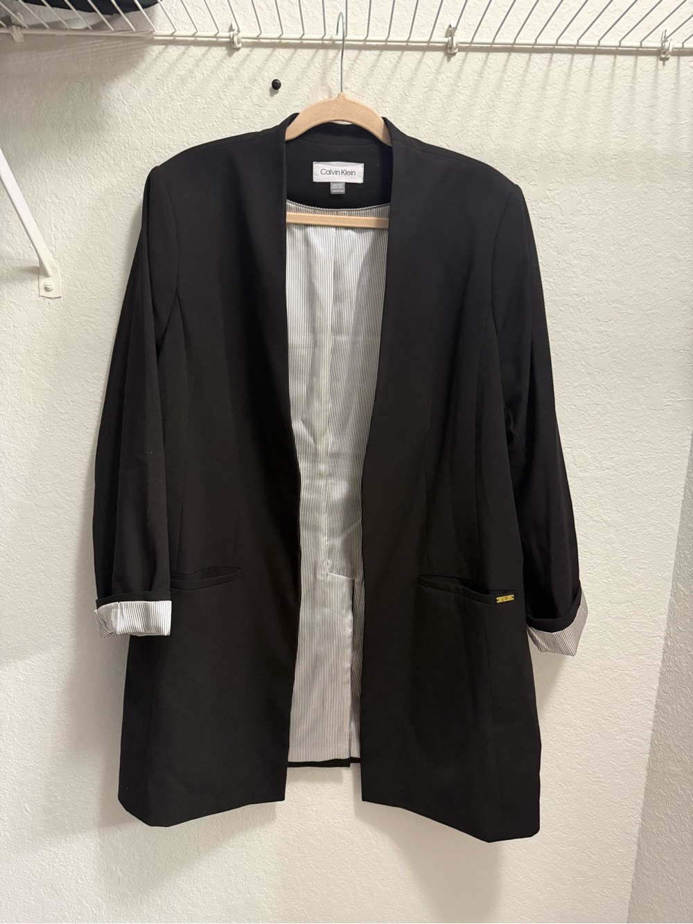Calvin Klein Black Open-Front Longline Blazer